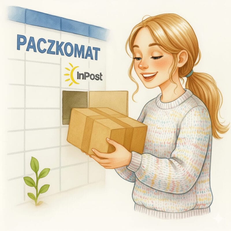 Dziewczyna wyjmuje paczkę z paczkomatu Inpost